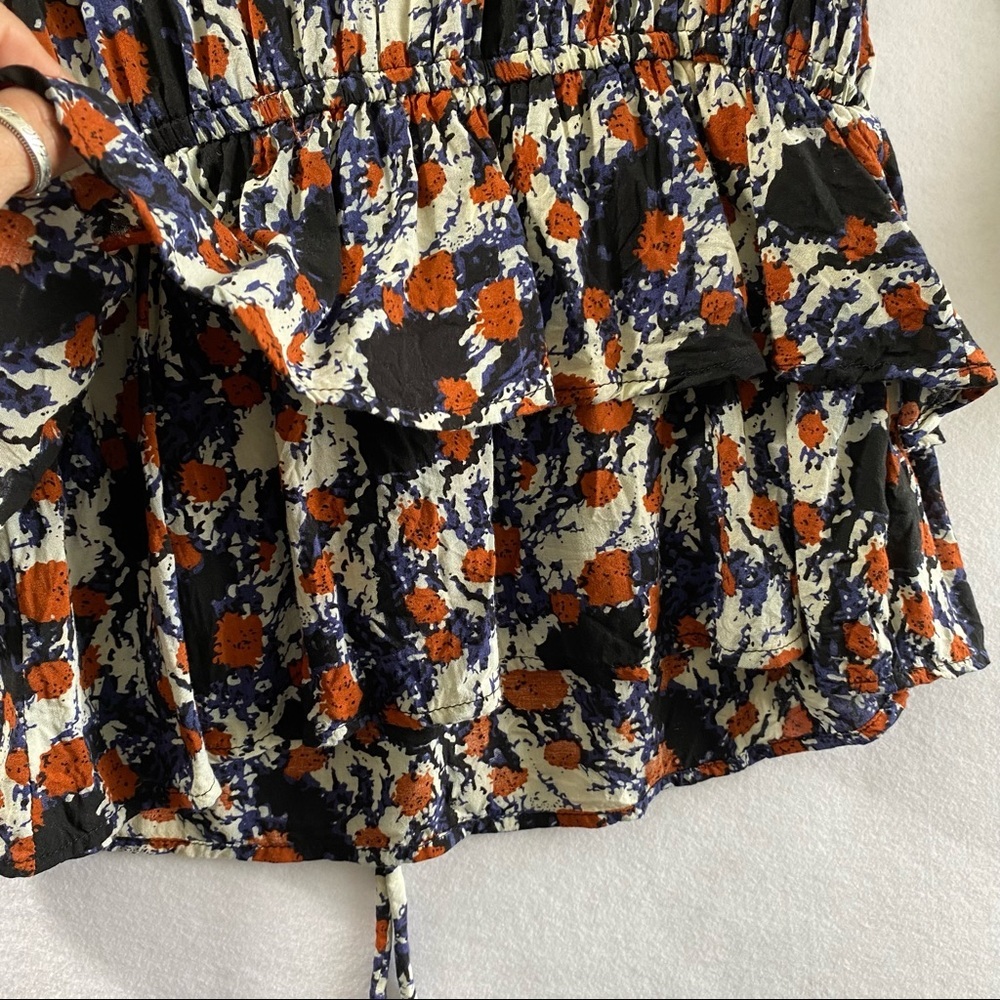 Twentyone Abstract Print Top small long sleeve cinched waist blouse - Picture 6 of 10